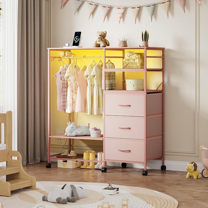 WLIVE Pink Dresser with Hanging Rack - Image 7
