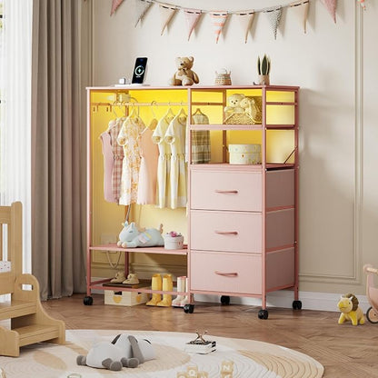 WLIVE Pink Dresser with Hanging Rack - Image 7
