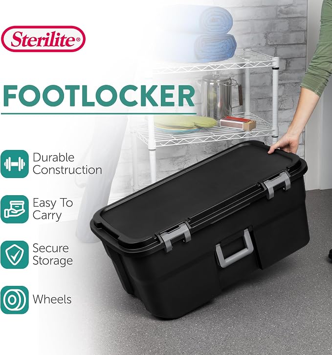 Sterilite 3 Pack Wheeled Footlocker, 22 Gallon Plastic Storage Container - Image 2