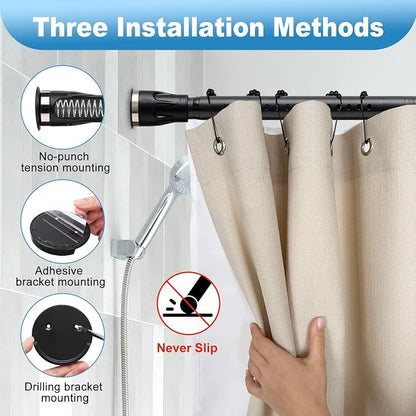 Tension Curtain Rod, 42 to 115 inch Adjustable Heavy Duty black shower curtain - Image 5