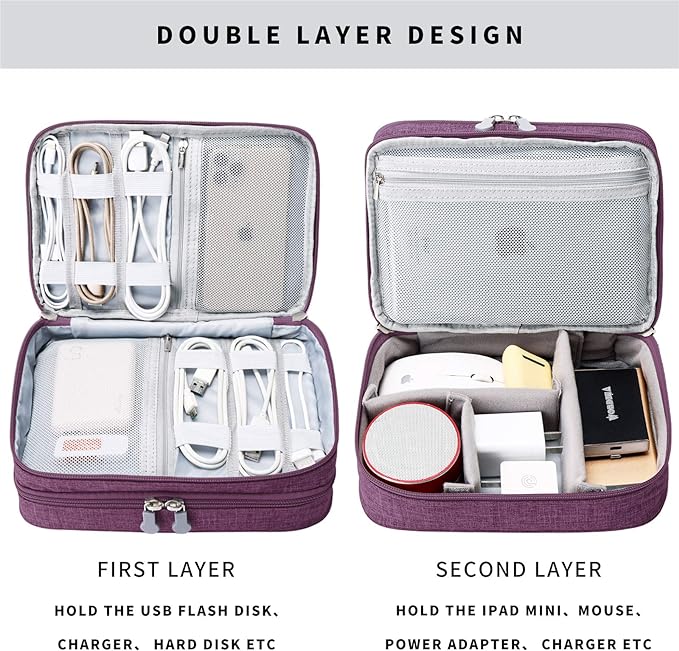 Lanola Travel Cable Organizer Bag, Electronic Accessories Case Portable Double - Image 3