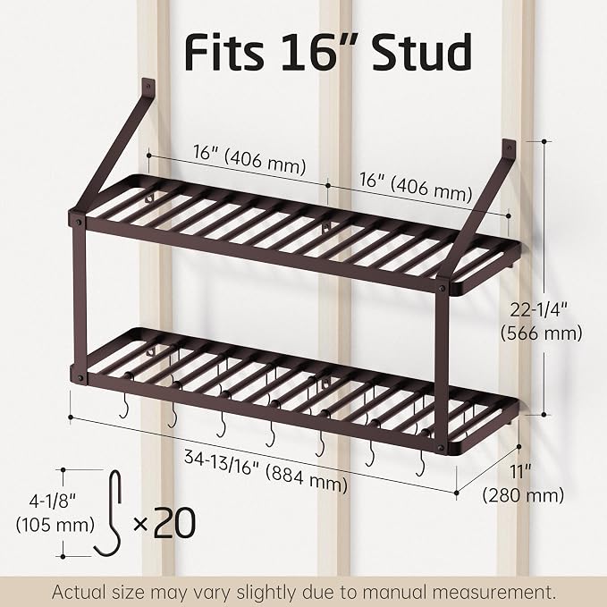 KES 150 lb High-Capacity Oil Rubbed Bronze Pot Rack Wall Mounted - Image 9