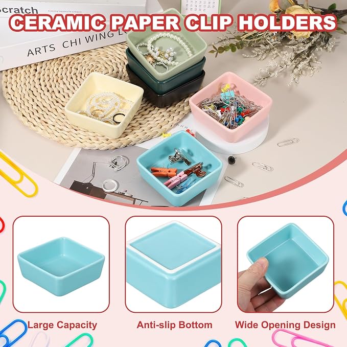 PATIKIL Square Paper Clip Holders, Ceramic Bowl Dish Clip Dispenser Organizer - Image 3