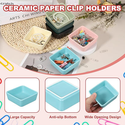 PATIKIL Square Paper Clip Holders, Ceramic Bowl Dish Clip Dispenser Organizer - Image 3
