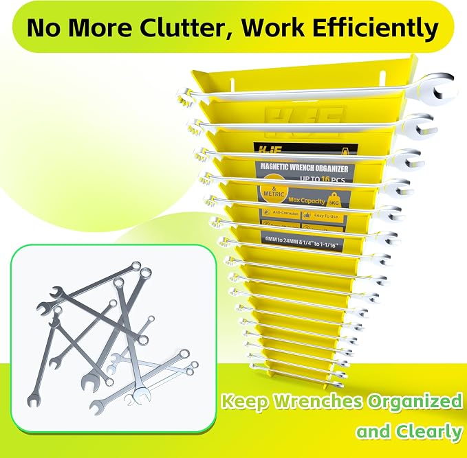 KJE 4Pack Magnetic Wrench Organizer, 64-Slot Wrench Rack Tool Trays, Magnetic - Image 6
