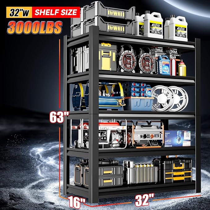 32" W Garage Shelving, 5-Tier Heavy Duty Shelving Unit, 3000LBS Adjustable - Image 6