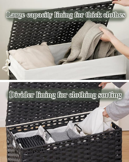 Laundry Hamper with Lid Laundry Basket 132 L Wicker Clothes Hamper, Handwoven - Image 3