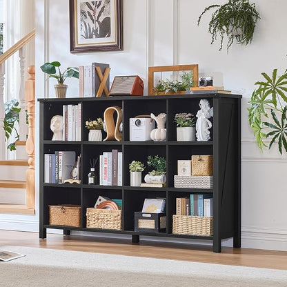 Joaxswe 12 Cube Storage Organizer, Farmhouse 62 Inch Wide Black Oak Display - Image 8