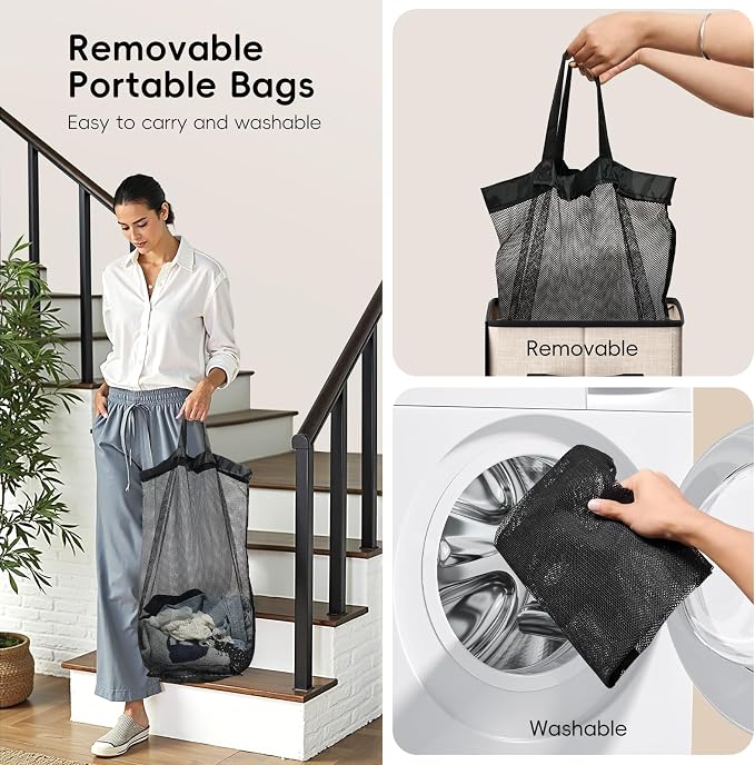 100L Laundry Hamper with Lid, Large Clothes Hampers with Removable Bag - Image 5