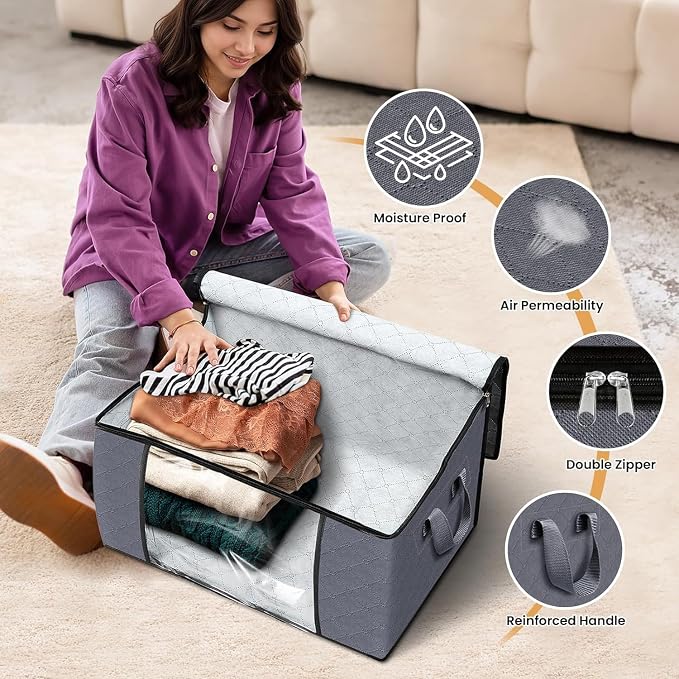 Large Clothes Storage Bags 4 Pack, Foldable Closet Organizers - Image 6