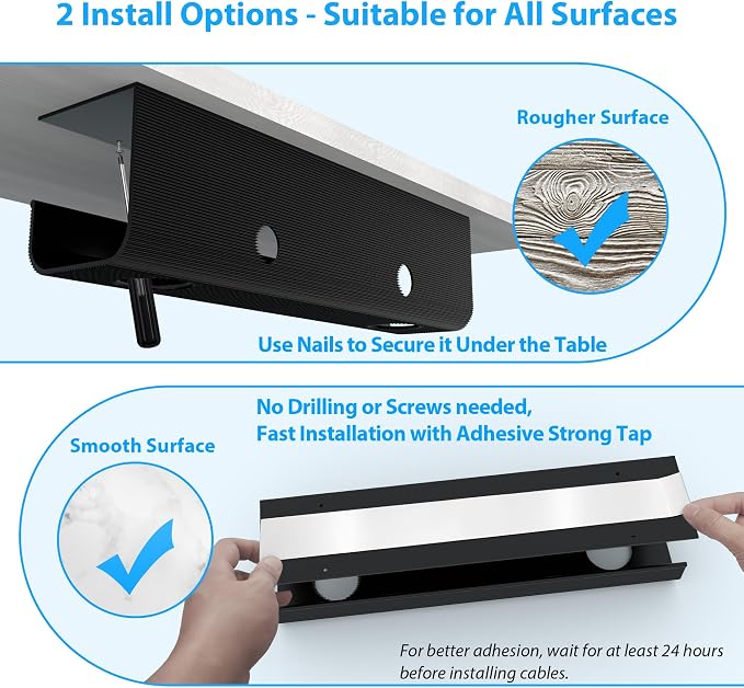 ZhiYo 2 Pack Large Capacity Cable Management Tray 31.5in, Thick PVC Under Desk - Image 2