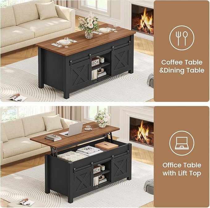 SEDETA Lift Top Coffee Table, Farmhouse Lift Tabletop Dining Table, Gas Spring - Image 7