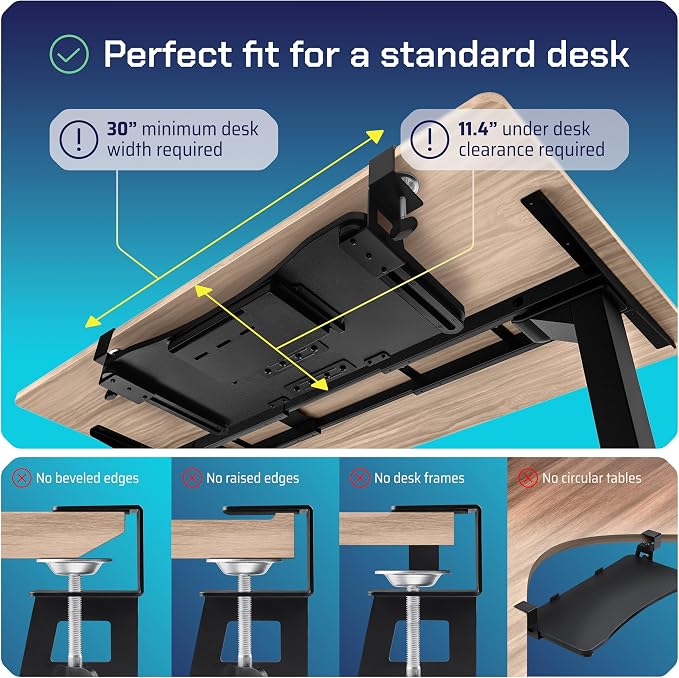 Keyboard Tray | Under Desk Keyboard Tray Slide Out w/Adjustable C-Clamps - Image 3