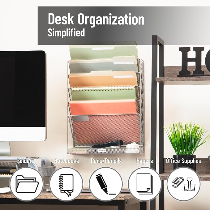 Mind Reader 5-Pocket Vertical File Storage, Desktop Organizer, Wall Mount - Image 2