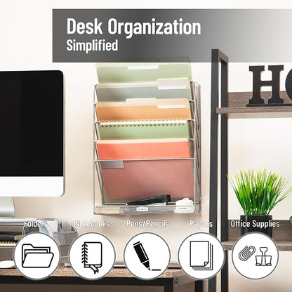Mind Reader 5-Pocket Vertical File Storage, Desktop Organizer, Wall Mount - Image 2