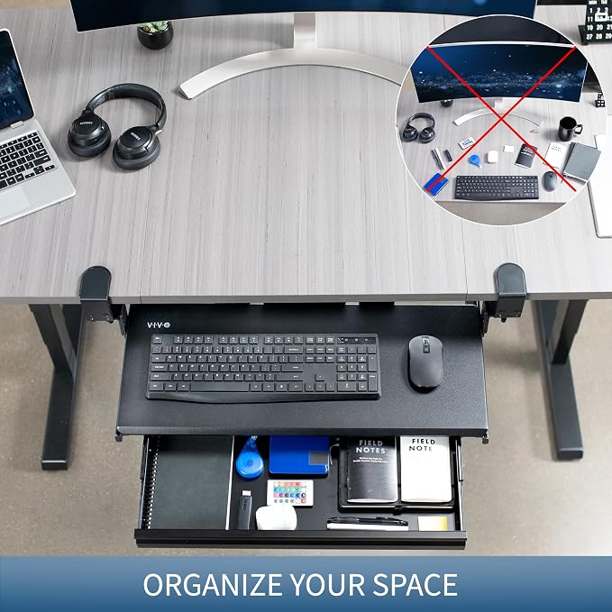 VIVO Large Height Adjustable Clamp-on Keyboard Tray, Extra Sturdy Pull Out - Image 4