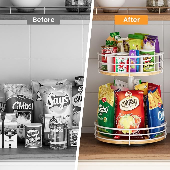 Snack Organizer 2 Tier Lazy Susan Storage Holder, 360° Rotation, - Image 5