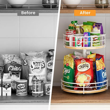 Snack Organizer 2 Tier Lazy Susan Storage Holder, 360° Rotation, - Image 5