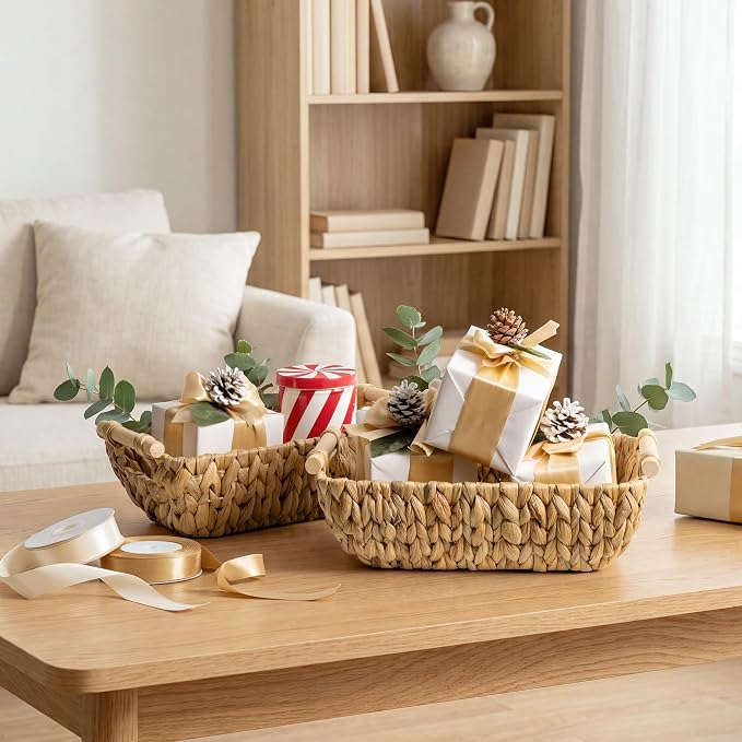 StorageWorks Hand-Woven Small Wicker Baskets, Water Hyacinth Storage Baskets - Image 8