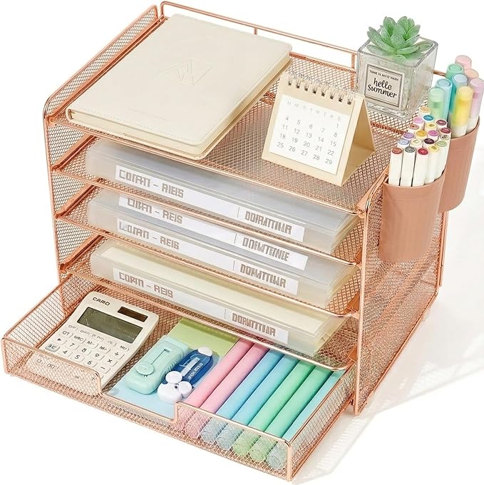LEKETREE Desk Organizer and Accessories, 5-Tier Paper Letter Tray Organizer by Stylishworkspaceeffortlessorganization