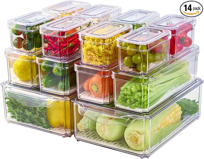 JollyPack 14 Pack Fridge Organizers, Refrigerator Organizer Bins by JollyPack
