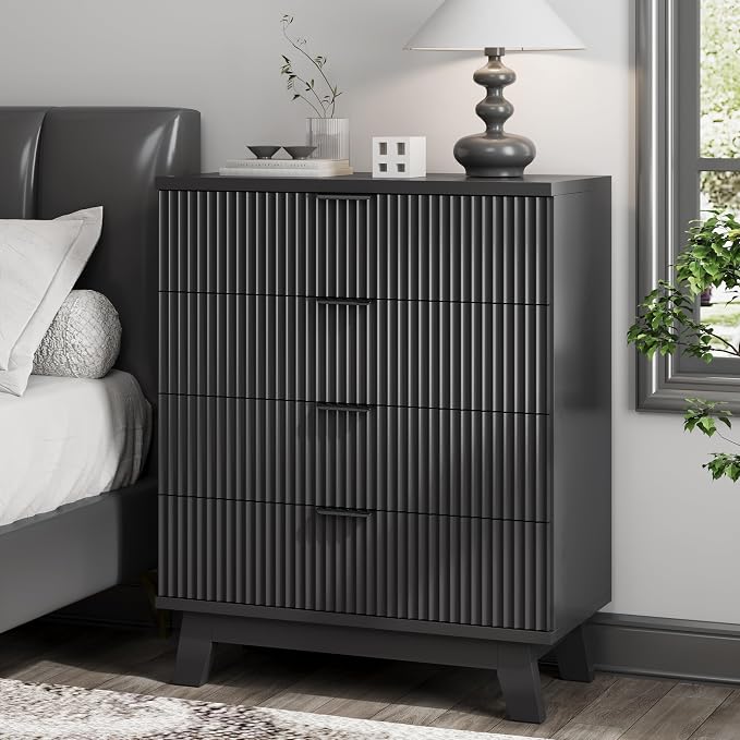 Fluted Nightstand, 31.5" Wide Side Table by Xixini
