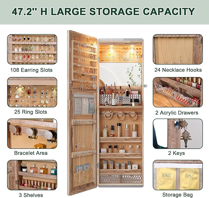HNEBC LED Mirror Jewelry Cabinet - Image 7