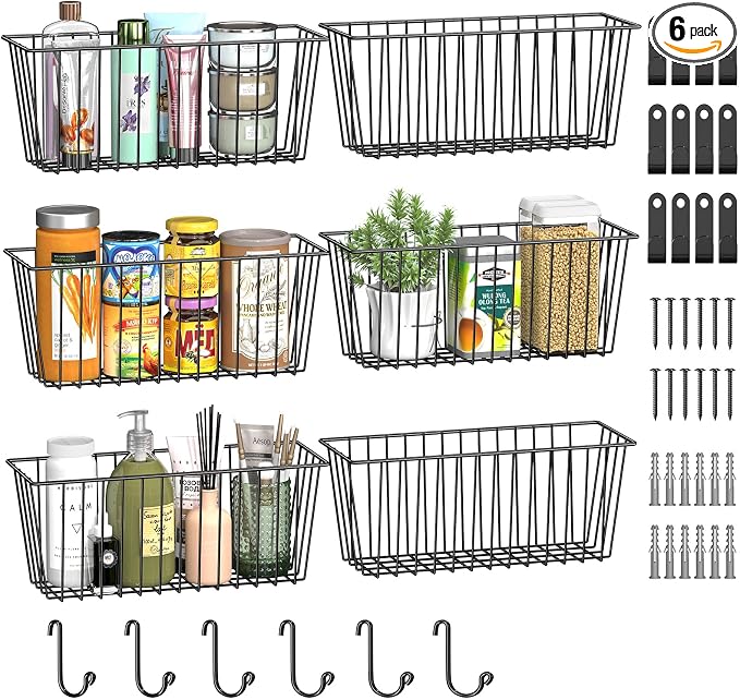 Simple Trending 6 Pack Wire Basket Wall Mount Baskets Hanging Baskets, Cabinets by SimpleTrending