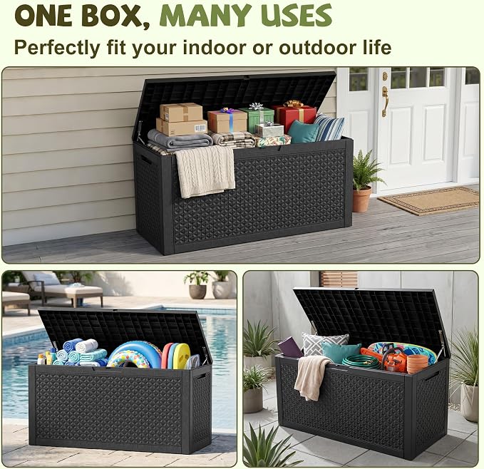 150 Gallon Outdoor Storage Box, Large Resin Deck Box Waterproof, Lockable Toy - Image 2