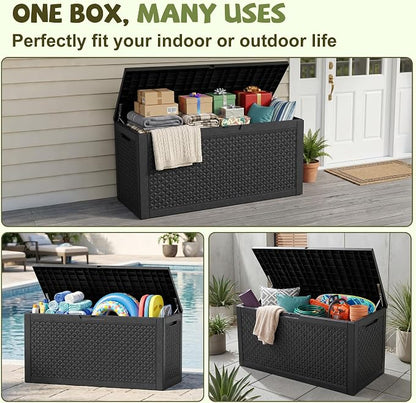 150 Gallon Outdoor Storage Box, Large Resin Deck Box Waterproof, Lockable Toy - Image 2