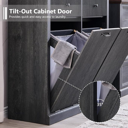 Modern Double Tilt-Out Laundry Hamper Cabinet, 20 Gallon Fluted Trash Can - Image 5
