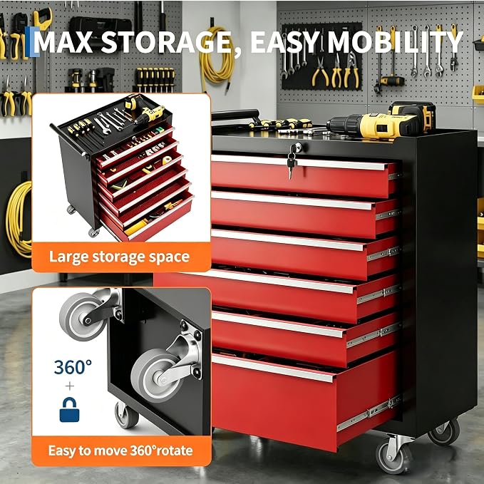 Garvee Rolling Tool Chest, 6 Drawers Tool Storage Cabinet, Toolbox - Image 4