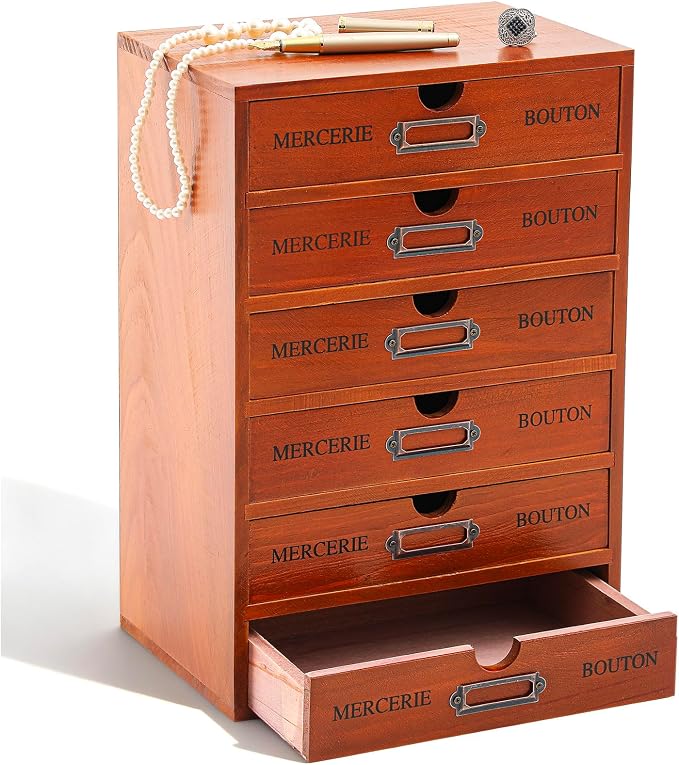 Wesiti 6 Drawer Vintage Wooden Desk Organizer, Apothecary Cabinet Storage Box by Unteilti