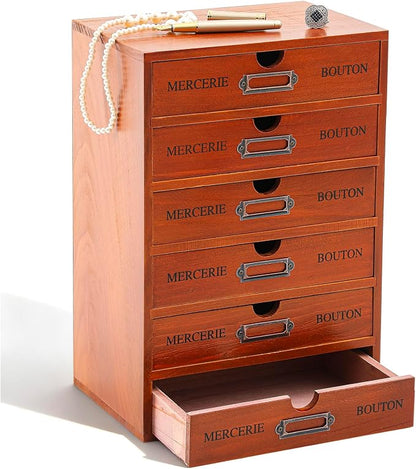 Wesiti 6 Drawer Vintage Wooden Desk Organizer, Apothecary Cabinet Storage Box by Unteilti