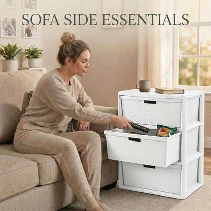 Premium Wide 3-Drawer Plastic Storage Tower, Decorative Opaque White Weave - Image 9