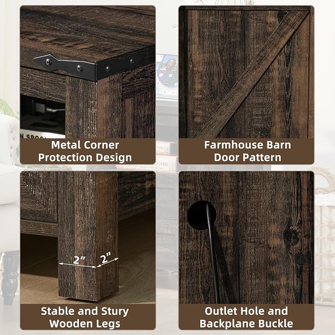 Nightstand with Charging Station and USB Port, Farmhouse Side End Table with 2 - Image 9