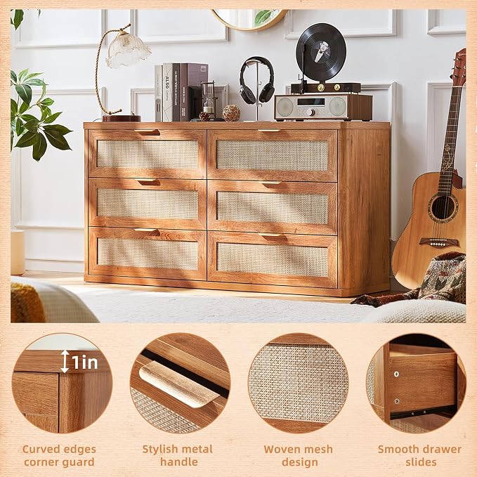 LEYAOYAO Rattan 6 Drawer Dresser - Image 4