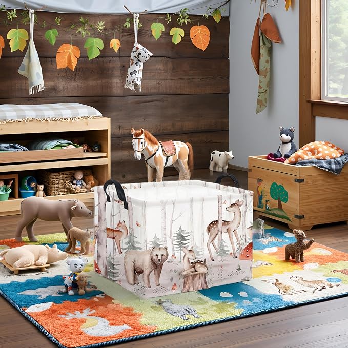Rectangular Woodland Animal Basket Kids Baby Storage Basket Cute Storage Bin - Image 3