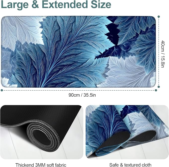 Leaves Gaming Mouse Pad 35.4"x15.7"Desk Mat Anti-Slip Rubber Base & Durable - Image 2