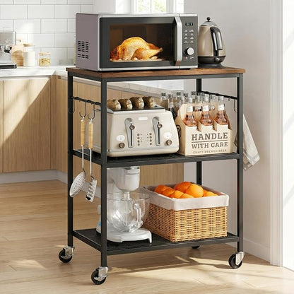 Homleke 3-Tier Rolling Kitchen Microwave Cart, Kitchen Utility Cart on Lockable - Image 9