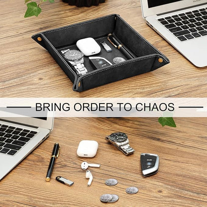 SITHON Valet Tray Desktop Storage Organizer – Premium PU Leather Catchall - Image 5