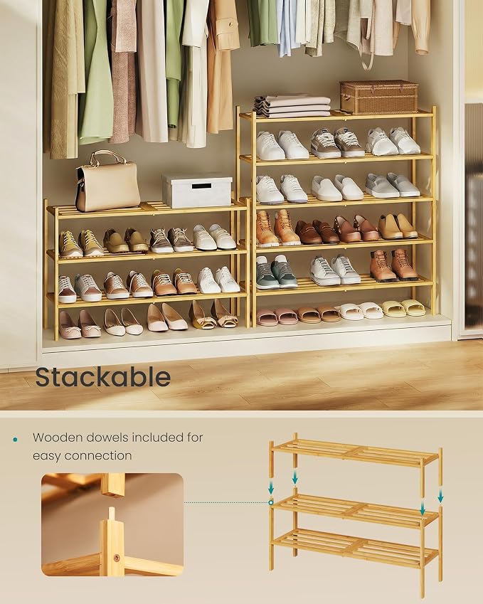 SONGMICS Bamboo Shoe Rack for Closet, Stackable Shoe Oragnizer - Image 5