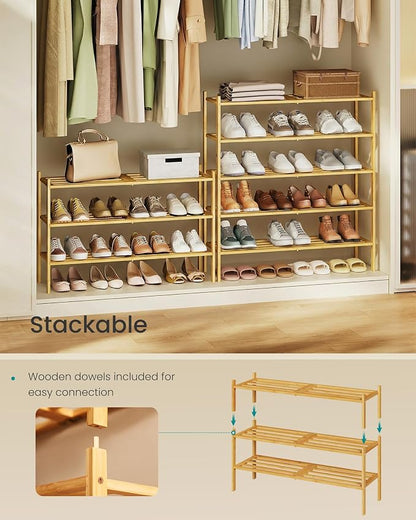 SONGMICS Bamboo Shoe Rack for Closet, Stackable Shoe Oragnizer - Image 5
