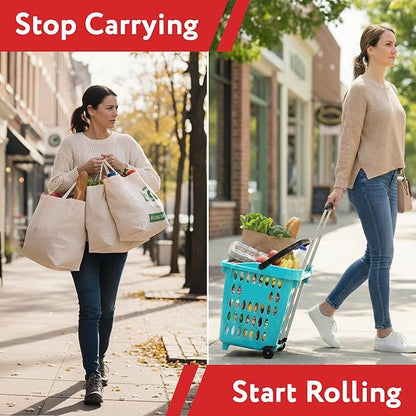 dbest products Bigger GoCart Grocery Cart Rolling Shopping Laundry Basket on - Image 2