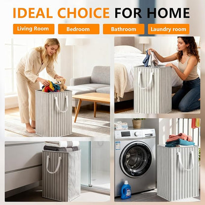 3 Pack Laundry Hamper Collapsible 75L Large Waterproof Cotton Linen Clothes - Image 7