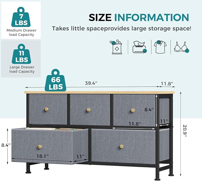 OLIXIS 5 Drawer Dresser for Bedroom, Storage Organizer Unit for Closet | Chest - Image 3