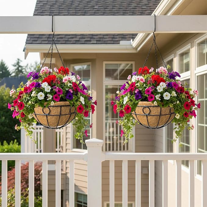 2 Pack 12 inch Black Round Metal Wire Hanging Planter Basket Outdoor Hanging - Image 7