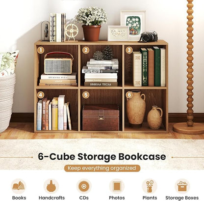 Giantex 6-Cube Bookcase, 3-Tier Cubby Bookshelf, Horizontal Vertical Display - Image 4