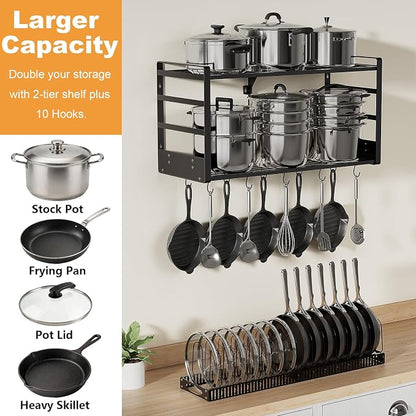 31 Inch Pot Rack Wall Mounted, 2-Tier Pots and Pans Organizer - Image 3