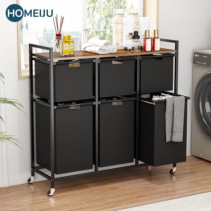 HOMEIJU Laundry Basket with Wheels, Rolling Laundry Hamper Organizer with Large - Image 7